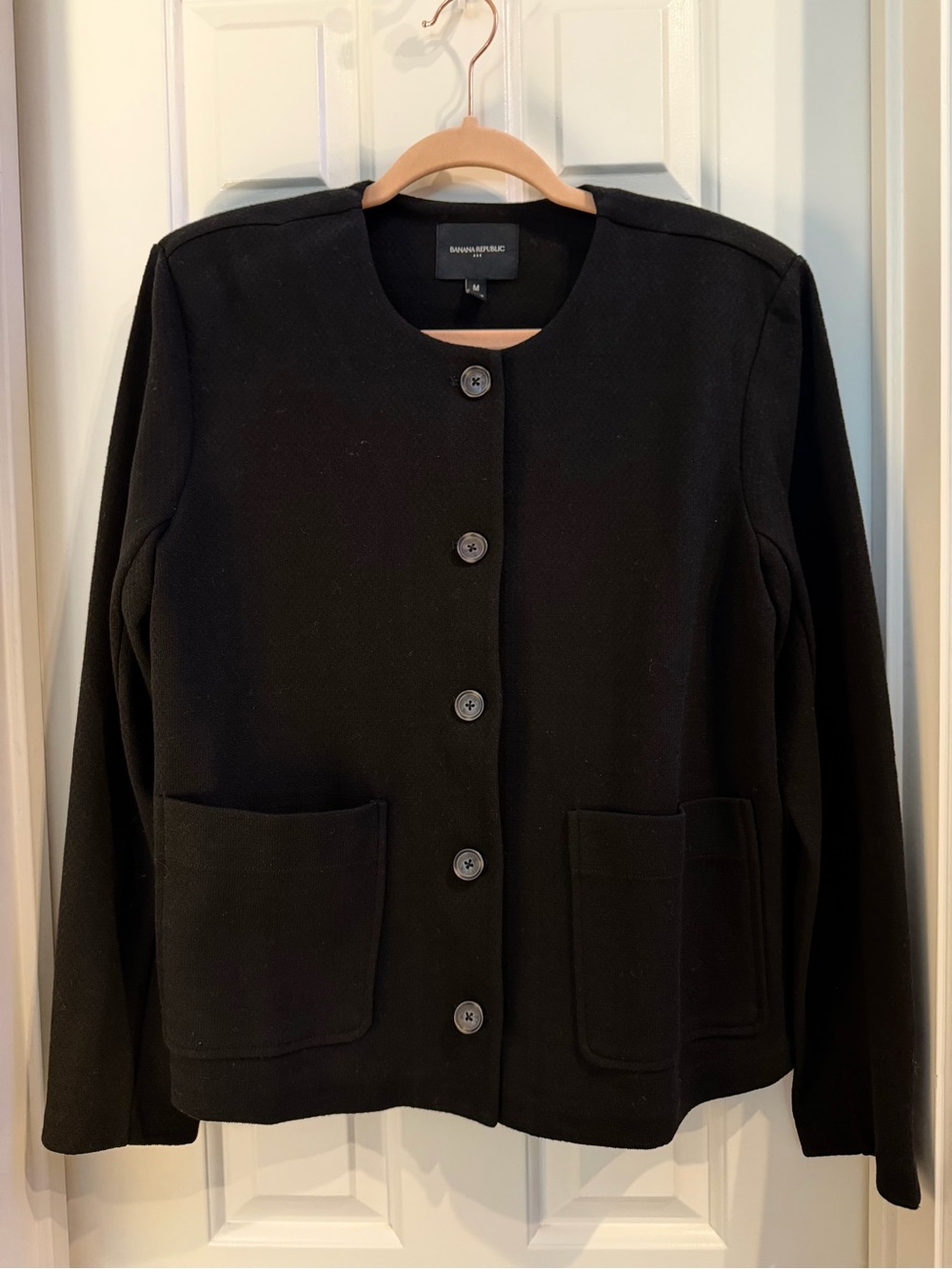 Banana Republic Black Collarless Button Jacket